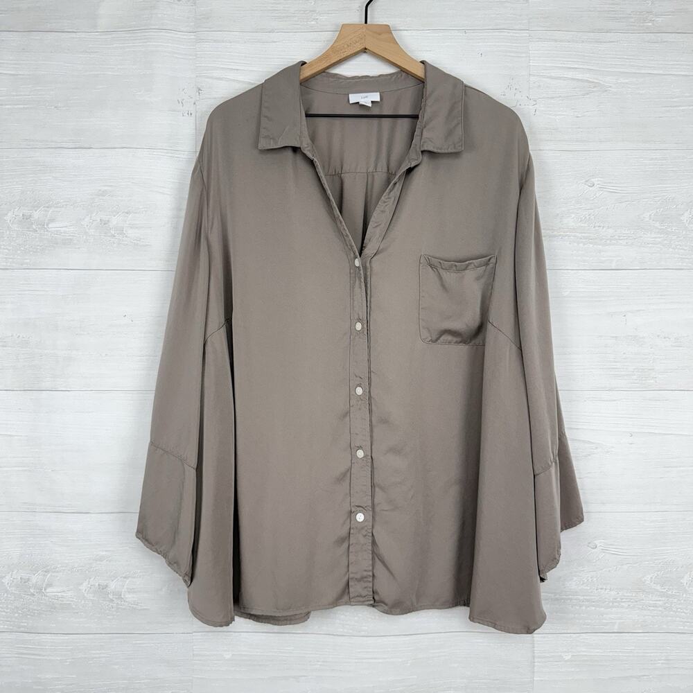 J.Jill 100% Modal Rayon Tunic Shirt Size 4X Collared Gray Button Up Satin Blouse